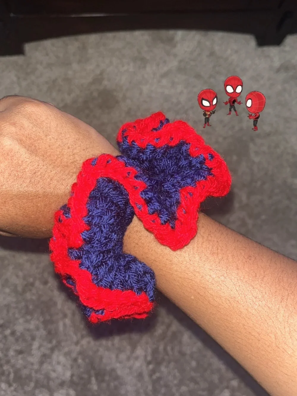 I called this the spider man Handmade Kids Crochet Scrunchie - Red & Navy